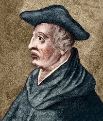 ROGER BACON - Philosophe et scientifique anglais - gravure colorée