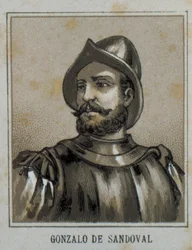 SANDOVAL, Gonzalo de (1497-1527). Conquistador espagnol en Nouvelle-Espagne (Mexique). Gravure.