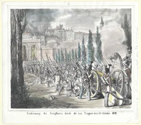 Assaut de la porte du château par les troupes k. k. le 31 octobre 1848
