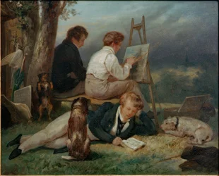 Les trois frères Scheffer dans un paysage