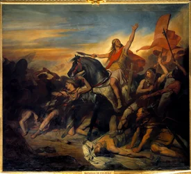 La bataille de Tolbiac, victoire de Clovis (466-511) sur les Alamans (496). Peinture par Ary Scheffer (1795-1858)
