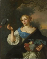 Une jeune femme avec un perroquet
