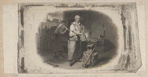 Vignette de billet de banque avec un forgeron et une forge, vers 1824-37