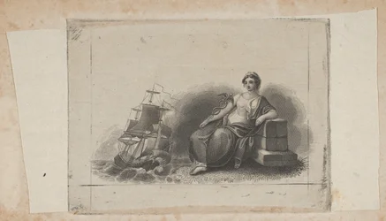 Vignette de billet de banque avec figure féminine représentant le commerce maritime
