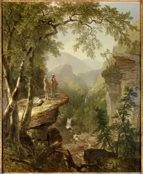 Esprits fraternels : Le peintre Thomas Cole (1801-1848) et le poète William Cullen Bryant (1794-1878) se rencontrent dans un paysage romantique. Peinture d