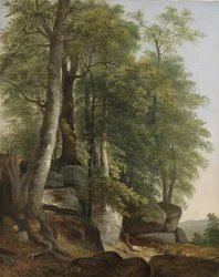Paysage avec rochers et arbres, vers 1845