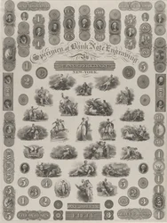 Feuille de spécimen de gravure de billet de banque, vers 1828