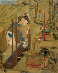 Art asiatique : scène érotique. Un couple pendant l