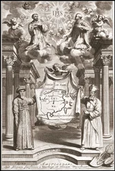 Adam Schall et Matteo Ricci en costume mandarin chinois, frontispice de « China » par Athanase Kircher