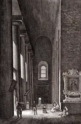 Bas-côté de la cathédrale de la Nativité de Marie Santissima à Syracuse, Sicile, Italie, gravure sur cuivre, vers 19x29 cm
