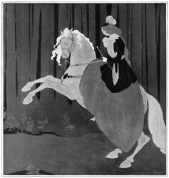 Une femme assise sur un cheval cabré, 1898