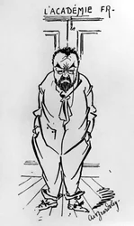 Caricature du romancier français Émile Zola (1840-1902) devant l