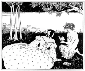 Pan lisant à une femme près d