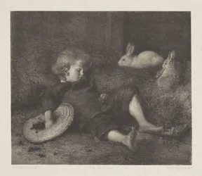 Enfant endormi avec des lapins