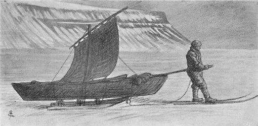 Une voile avec des traîneaux. Au sud du cap Richthofen. 6 juin, 1896, 1897