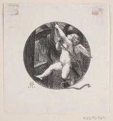Vignette circulaire avec ange volant