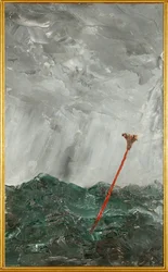 Mer agitée. Bâton rouge (huile sur papier)