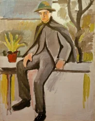 Jeune fermier sur le balcon