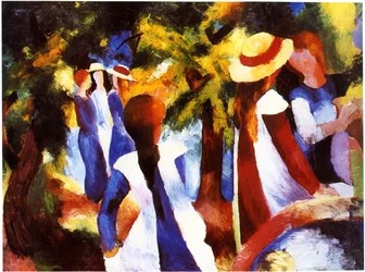 Jeunes filles sous les arbres