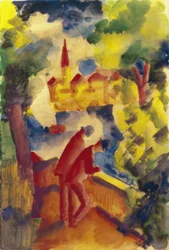 Hommes dans la rue au bord du lac