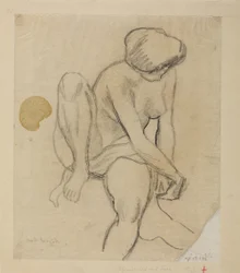 Nu féminin assis avec un drap