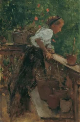 Fille de paysan sur le balcon