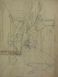 Esquisse perspective pour "Combat de rue dans une ruelle vénitienne"