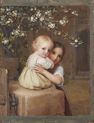 Enfant et jeune fille sous un pommier en fleurs (study)
