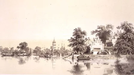 Temple, pagode et village sur le canal Macao-Canton, planche 22 de 
