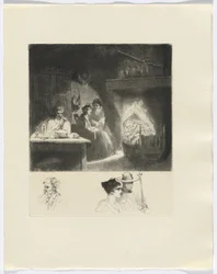 Frédéric Mistral : Mémoires et Récits de Frédéric Mistral : scène de famille/ buste de trois personnages (encart après la p. 48)