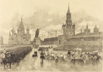 Le Couronnement du Tsar. Le Cortège impérial traverse la Place Royale, 1883