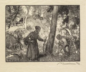 Forêt de Fontainebleau : Cueilleurs de champignons au Rocher Bernard, 1890