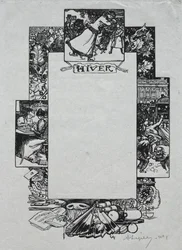 Almanach de Paris, 1897 : Bordure décorative, Hiver, 1897