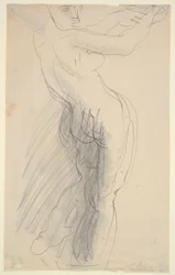 Femme nue debout, bras levés