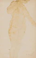 Femme nue debout, bras gauche étendu
