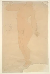 Nu debout (tête partiellement coupée par le bord du papier)