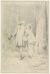 Couple marchant dans la forêt