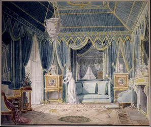 Boudoir de la reine Hortense de Beauharnais (1783-1837) en 1811. Aquarelle d