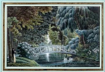 Vue du pont en bois à gauche du château de Malmaison