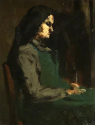Femme avec un tablier vert