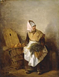 Une paysanne avec des légumes et du pain