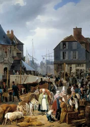 Embarquement de bétail sur le passager dans le port de Honfleur (détail)