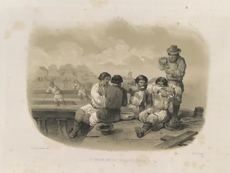 Constructeurs sur un bateau De: La construction de la cathédrale Saint-Isaac, 1845