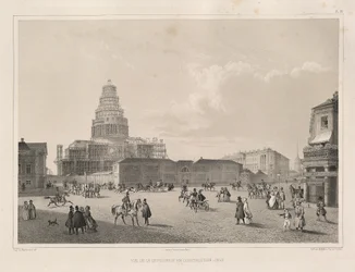 Travaux de construction en 1838. De : La construction de la cathédrale Saint-Isaac, 1845