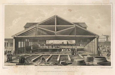 Atelier de tailleurs de pierre De : La construction de la cathédrale Saint-Isaac, 1845