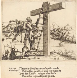 Le Christ montant sur la croix avec le péché, la mort et le diable