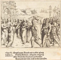 David est accueilli après avoir tué Goliath, et la jalousie de Saül