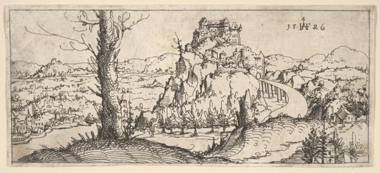 Paysage avec hautes roches et forteresses, 1546