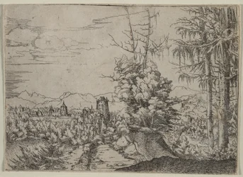 Paysage avec deux pins