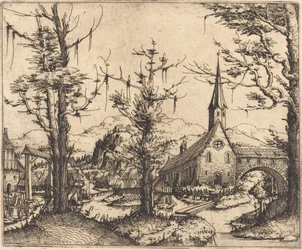 Paysage avec une église de village